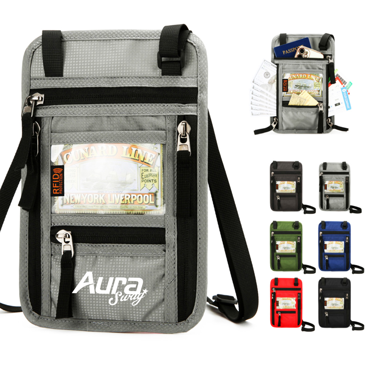 RFID Blocking Passport Neck Wallet Crossbody Travel Pouch