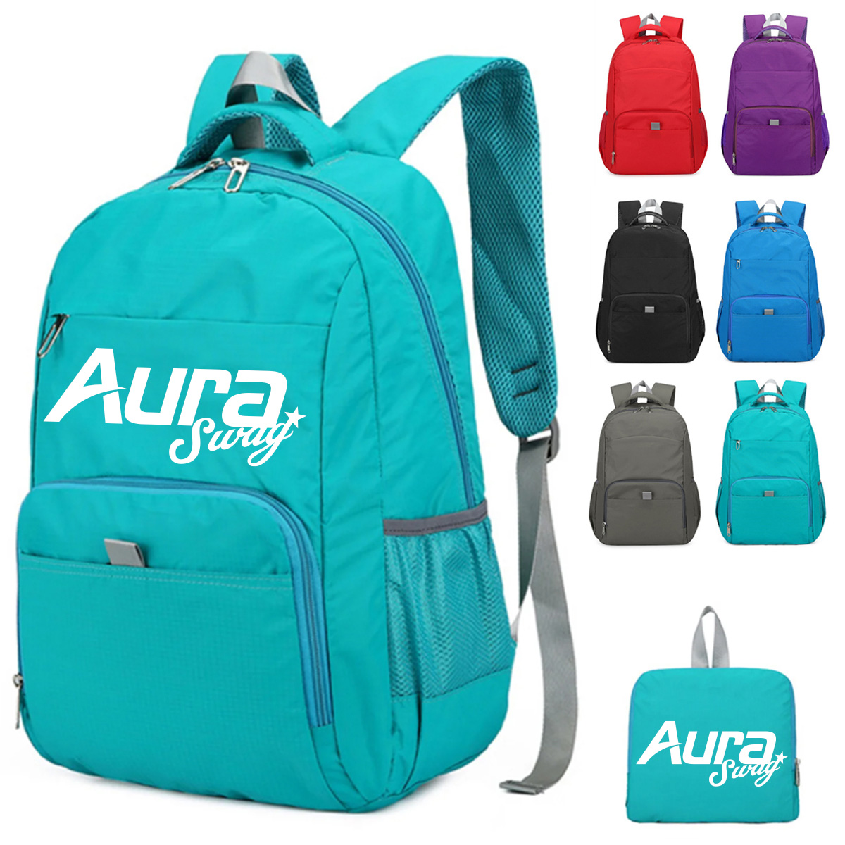Lightweight Foldable Backpack W/ Zipper and Mesh Side Pocket