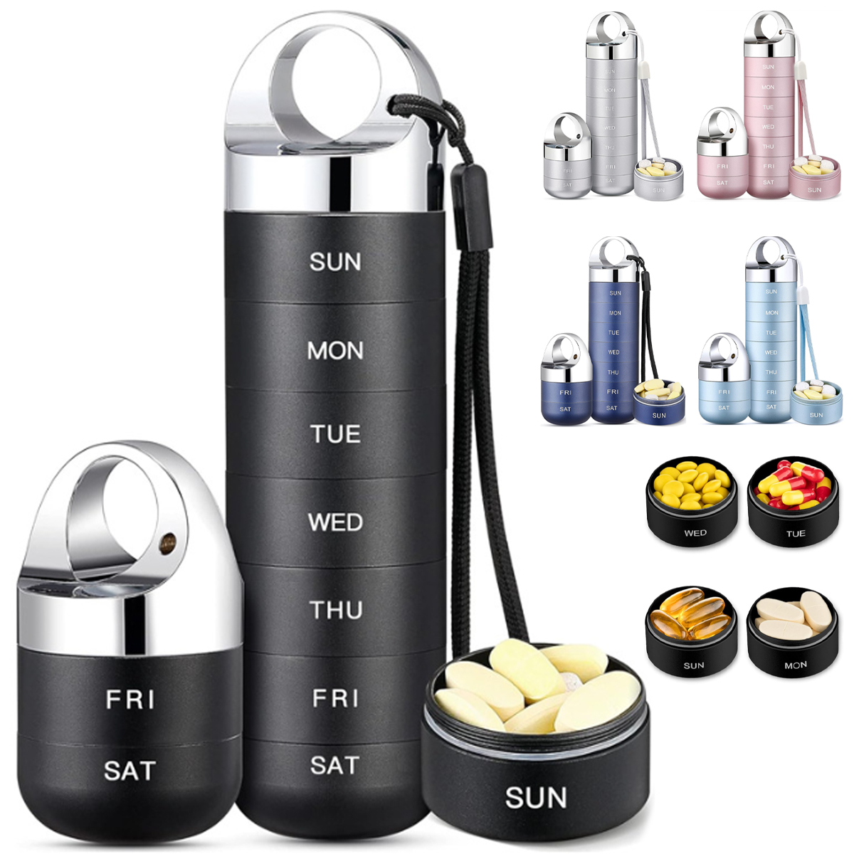Aluminum 7 Day Travel Case Pill Organizer