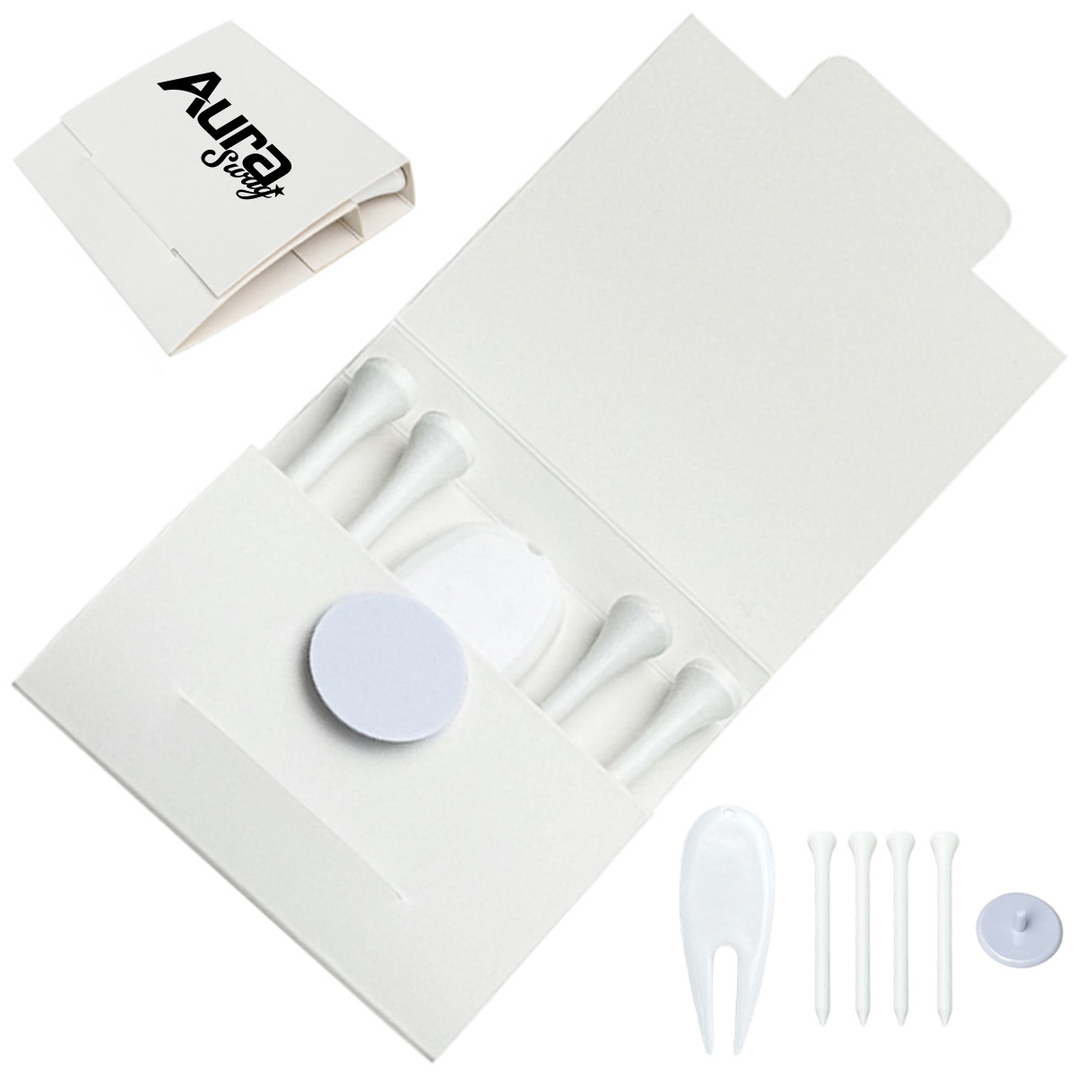 Custom Logo Golf Tee and Ball Marker Set in Eco-Friendly Box