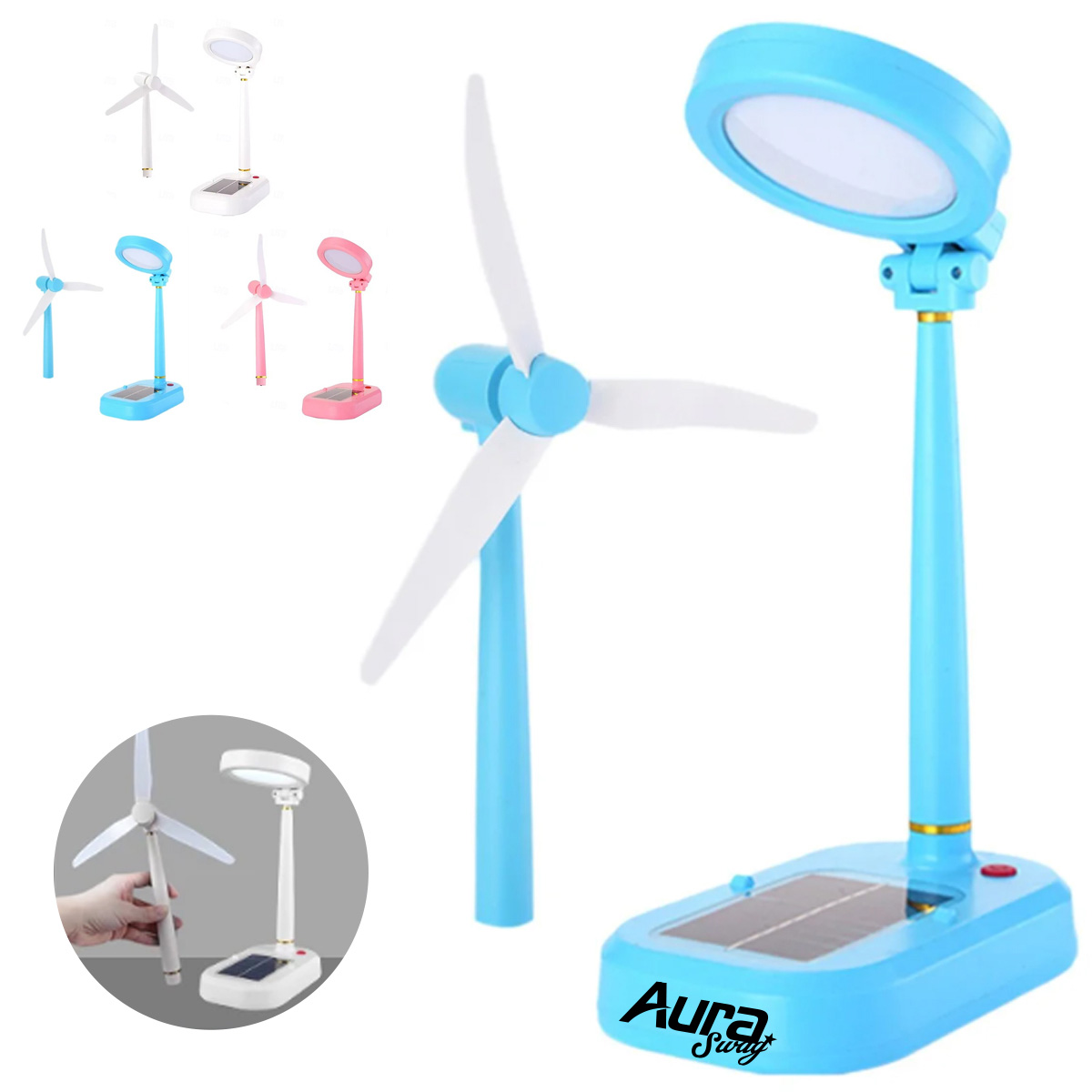 Solar Rechargeable LED Desk Lamp with Fan