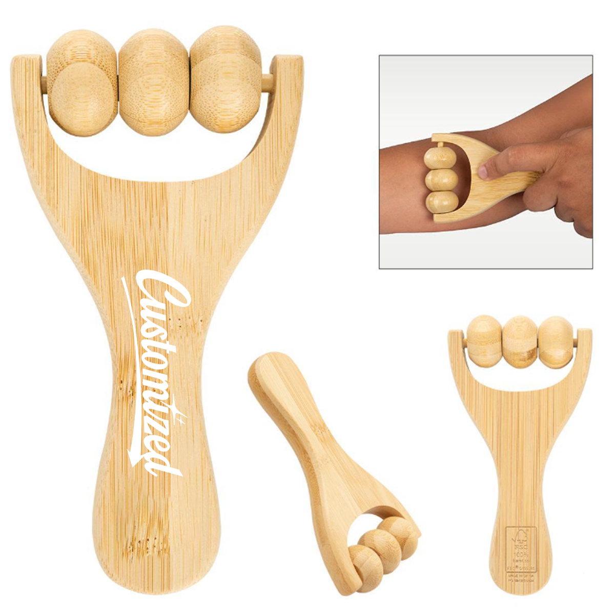 Bamboo Handheld Massage Roller with Natural Finish