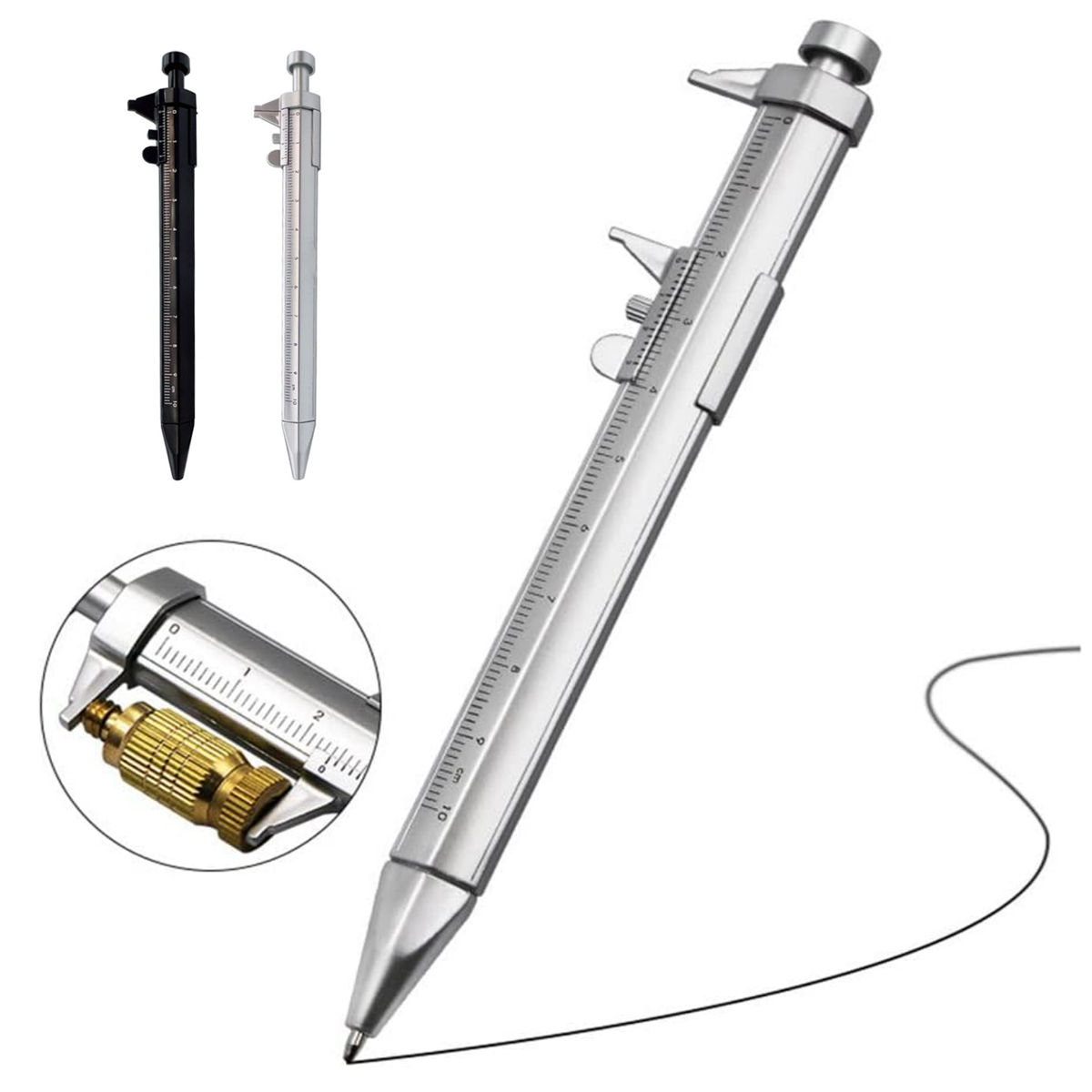 Caliper Style Ballpoint Pen with Blue Ink Refill