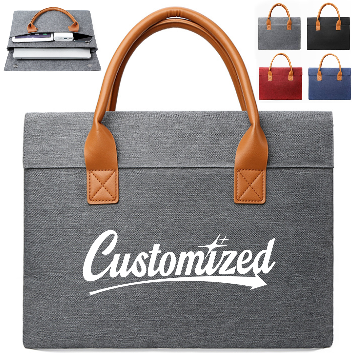 14" Business Laptop Handbag with PU Leather Handles