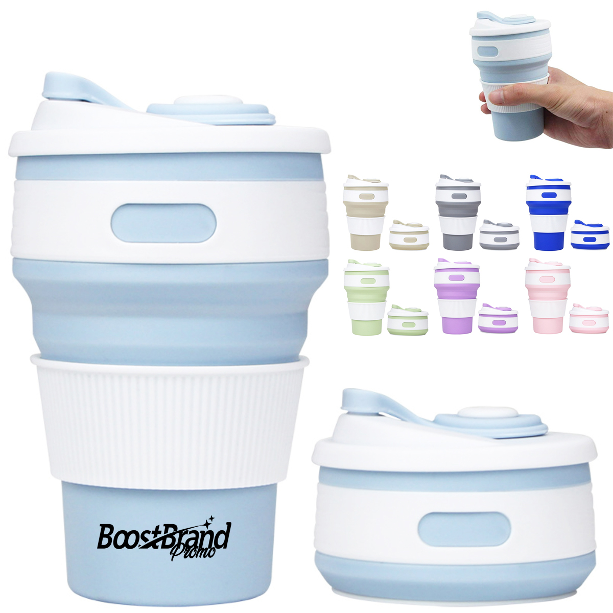 12Oz. Collapsible Silicone Travel Coffee Mug with Lid
