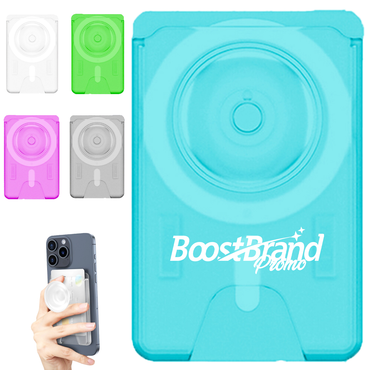 Magnetic Phone Grip and Stand with Card Holder