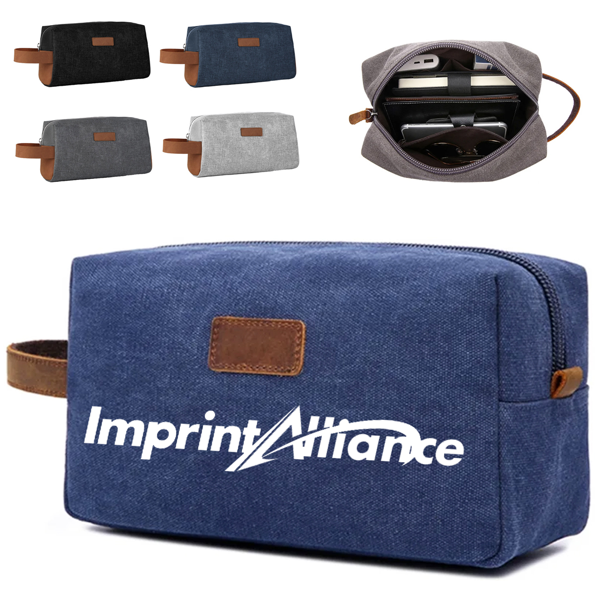 Felt and PU Leather Toiletry Bag with Handle
