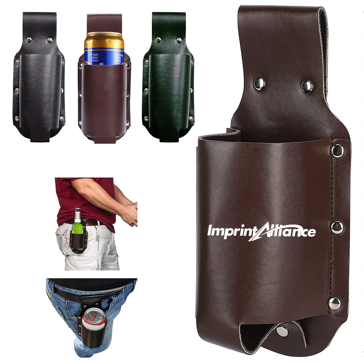 Leather Beer Holster Belt Holder for Cans and Bottles