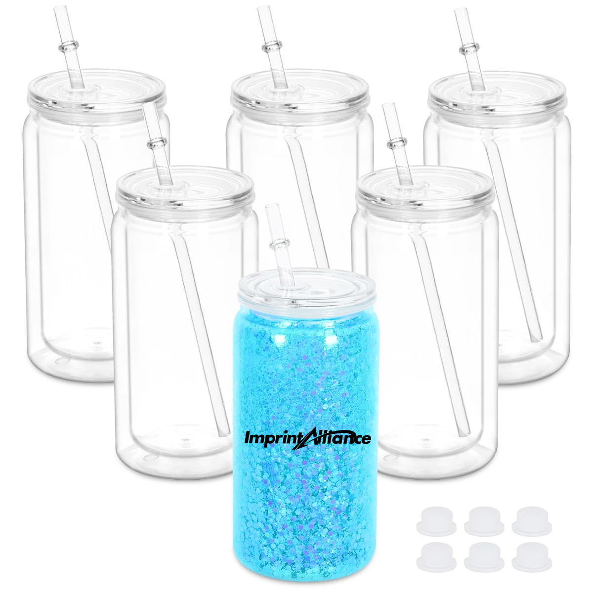 16 oz. Clear Can-Shaped Plastic Cup w/ Straw and Custom Logo