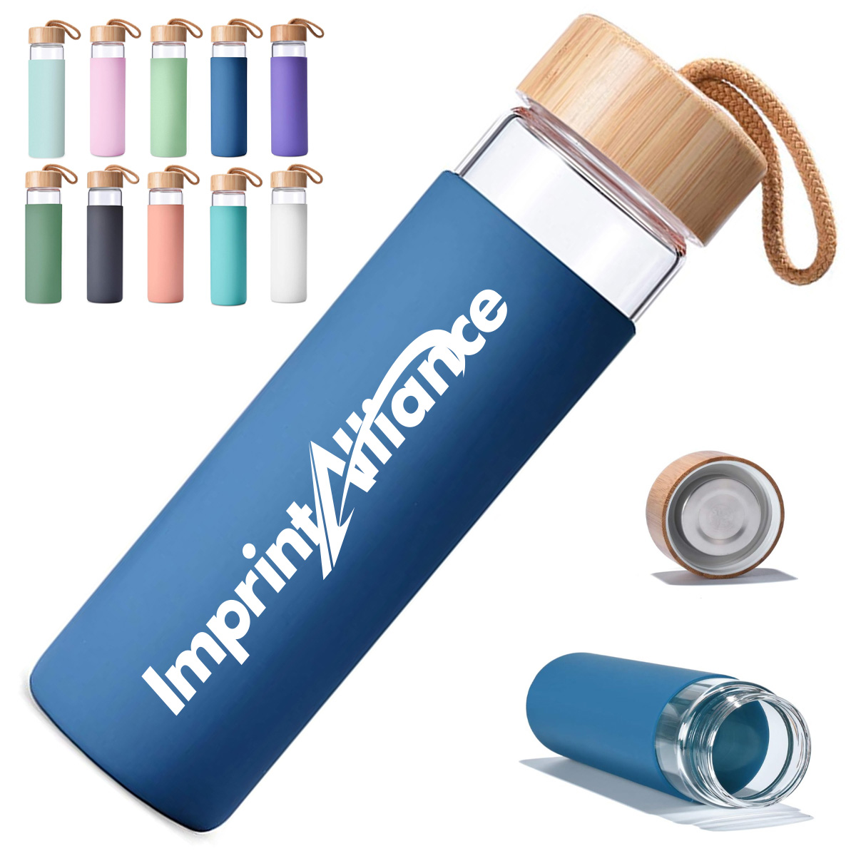 19oz. Glass Water Bottle w/ Lid & Silicone Sleeve & Strap