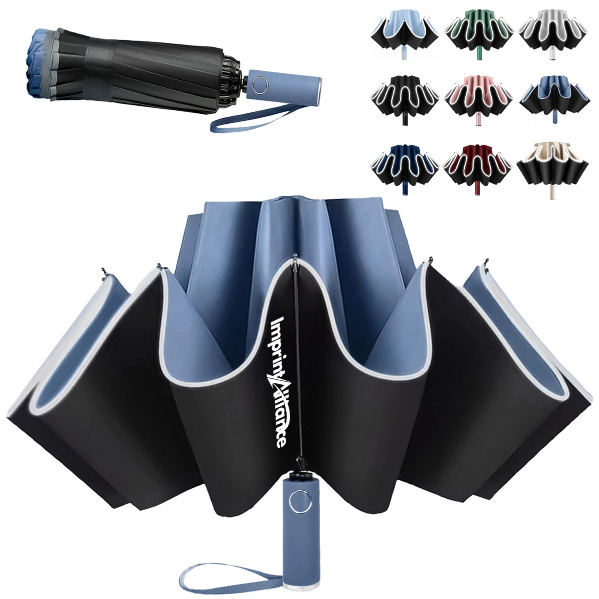42" Automatic Inverted Safety Reflective Travel Umbrella