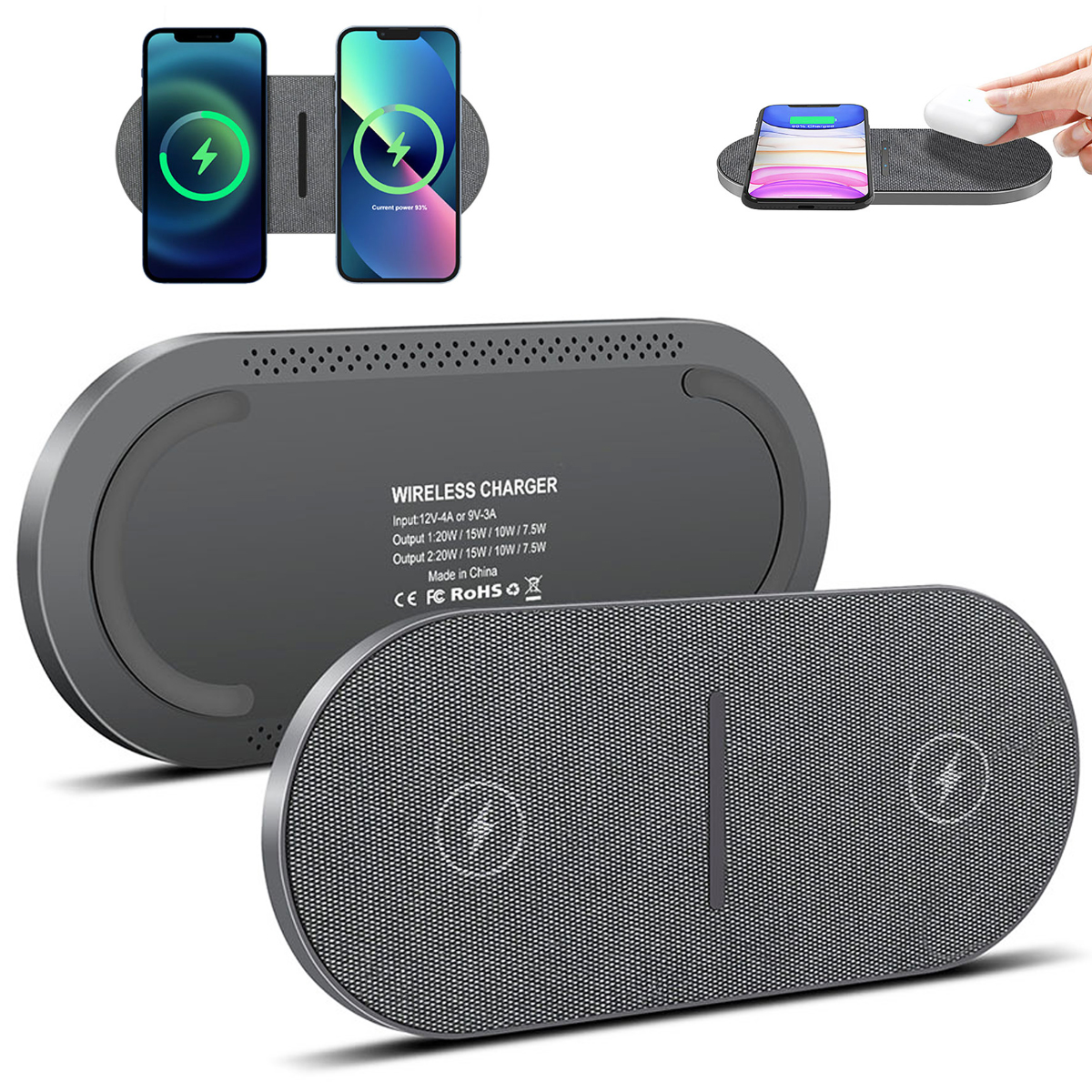 Dual 20W Wireless Charging Pad with Fast Charging