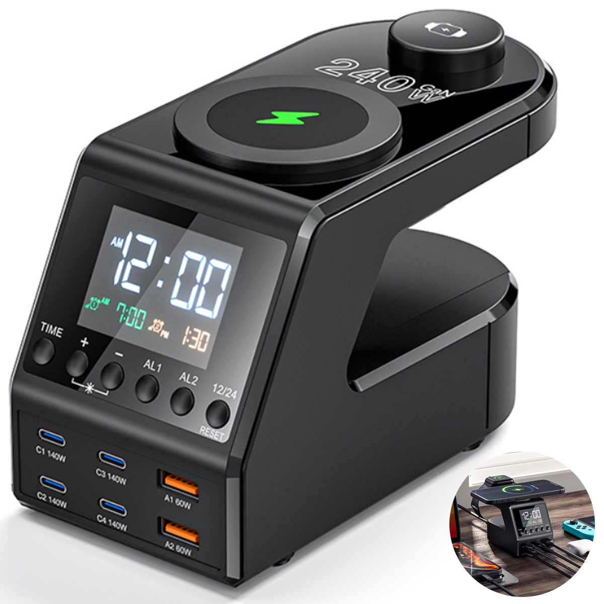 240W All-in-One Wireless Charger with Digital Clock
